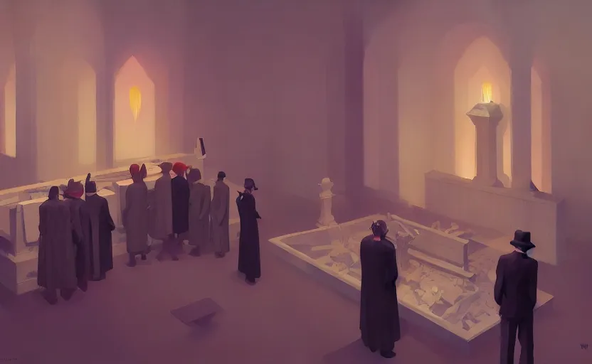 Image similar to Inside a graveyard funeral, very coherent, painted by Edward Hopper, Wayne Barlowe, painted by James Gilleard, airbrush, art by JamesJean