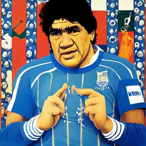 Image similar to painting of diego maradona very detailled, by botticelli and victo ngai