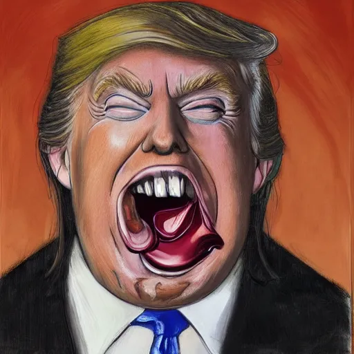 Image similar to donald trump licking a burger with his tongue out, art by jenny saville detailed, sharp, smooth