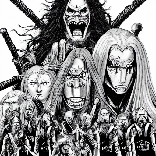 Image similar to Metalocalypse by Kentaro Miura, highly detailed, black and white