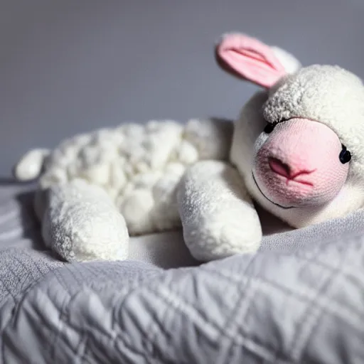 Prompt: storybook illustration of baby sleeping in a crib with a toy lamb on top of its head, storybook illustration, monochromatic