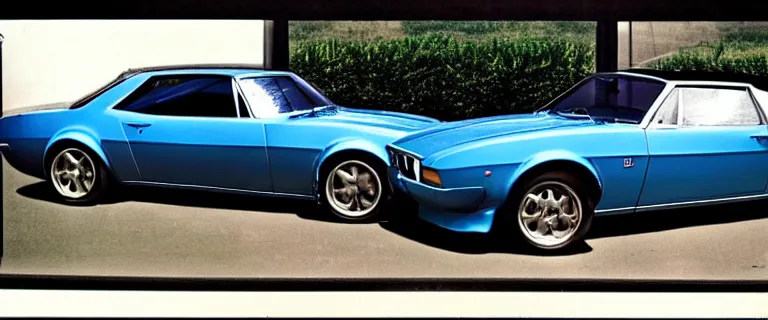 Prompt: denim blue audi camaro b 1 ( 1 9 6 7 ), establishing shot