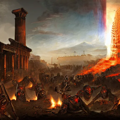 Image similar to the last day of pompeii in warhammer 4 0 k style, by john frederick kensett, digital art, 4 k, high detailed