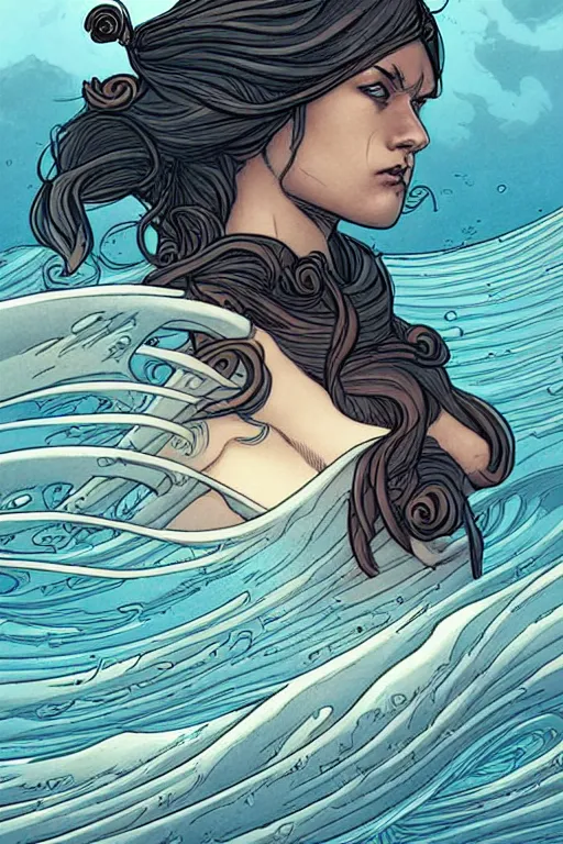 Prompt: comic cover art of a pirate sloop, waves crashing, high fantasy digital illustration, by jenny frison and sana takeda, intricate details, stunning inking lines, flat colors, 4 k, hd, artstation