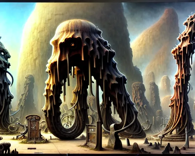 Image similar to street view of a mammoth graveyard, fantasy landscape made of fractals facing each other, ultra realistic, wide angle, intricate details, the fifth element artifacts, highly detailed by peter mohrbacher, hajime sorayama, wayne barlowe, boris vallejo, aaron horkey, gaston bussiere, craig mullins