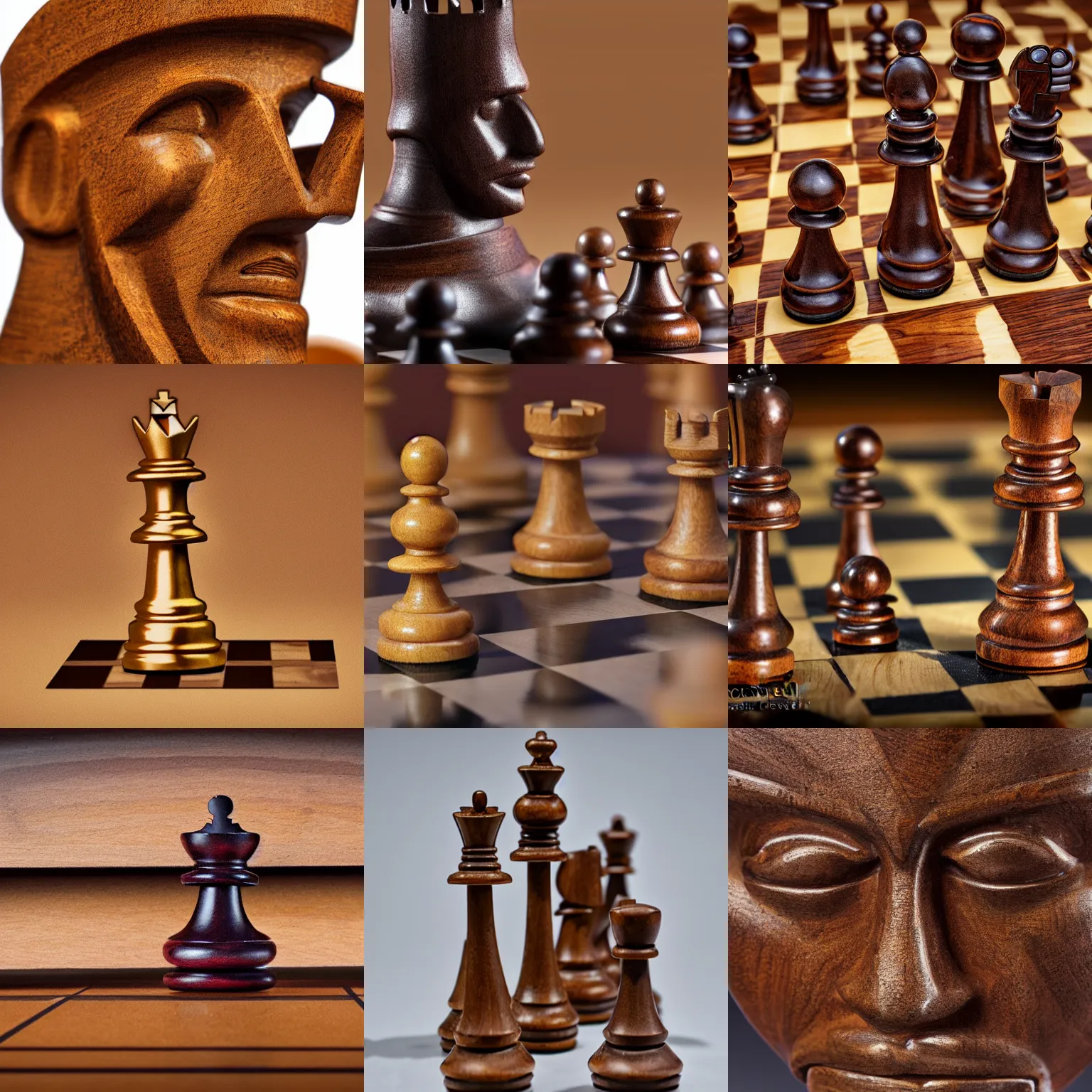 Prompt: photograph of a chess king piece, made of wood, highly detailed, studio lighting
