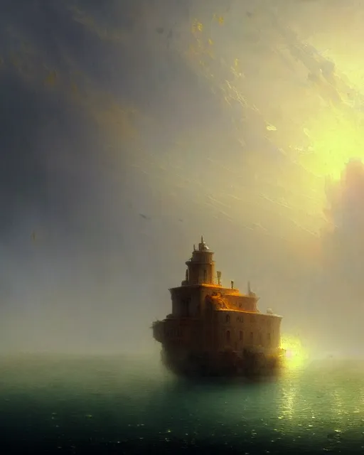 Prompt: unfinished building by ivan aivazovsky, steampunk poppy retro atlantis futuristic water biopunk gem cosmic, archdaily, wallpaper, highly detailed, trending on artstation.