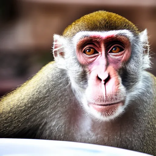 Prompt: Portrait of a macaque inside the Victorian mansion sipping coffee