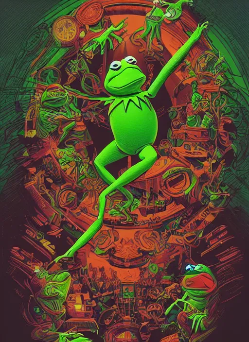 Image similar to Portrait of Kermit the frog, Kilian Eng, Dan Mumford, Jason Edmiston, detailed