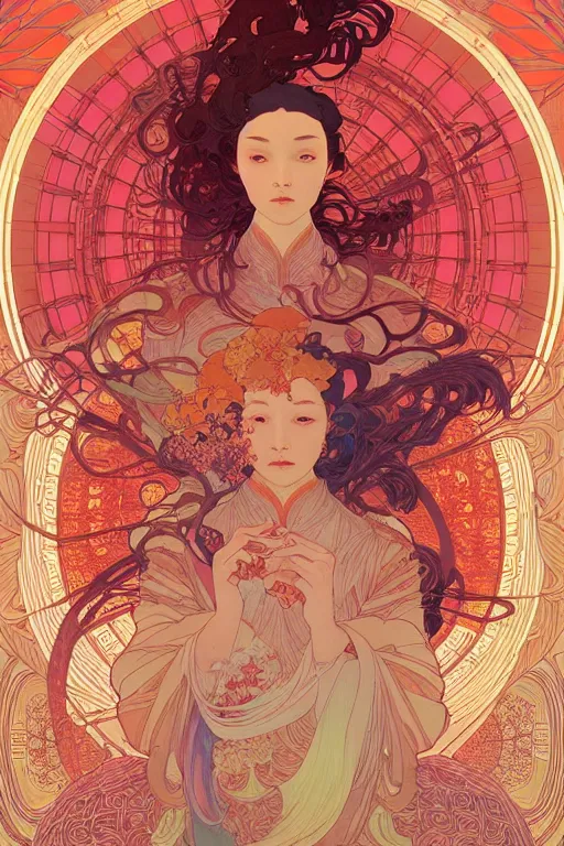 Image similar to a beautiful hyperdetailed character design 4 k wallpaper illustration of a huge reddish phoenix, victo ngai style, alfons mucha ， from china, style of studio ghibli, denoise, deblurring, artgerm, xision, james jean, ross tran, chinese style