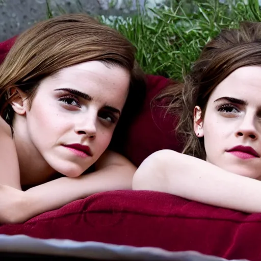 Image similar to emma watson and her friends sleeping in several beds