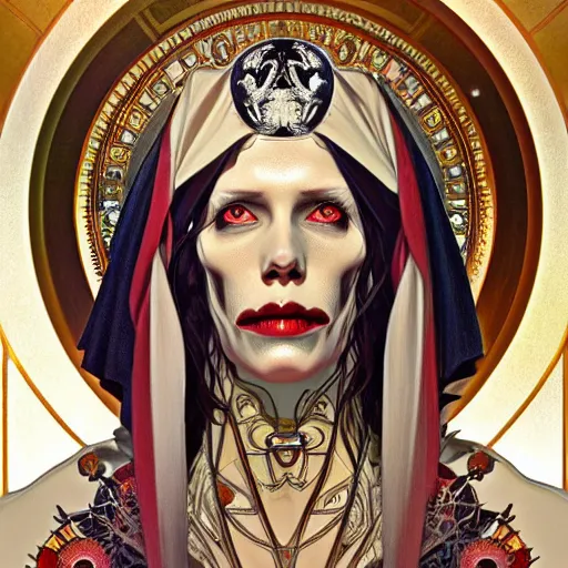 Image similar to symmetry!! portrait of santa muerte, intricate, elegant, highly detailed, my rendition, digital painting, artstation, concept art, smooth, sharp focus, illustration, art by artgerm and greg rutkowski and alphonse mucha