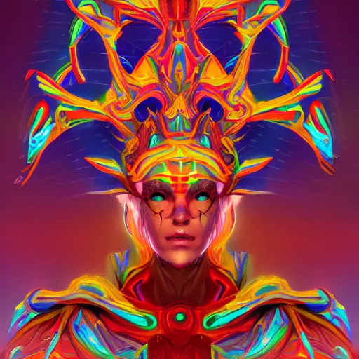 Prompt: portrait of colorful psychedelic godlike machine elves in another plane of existence and transcendence, trending on artstation