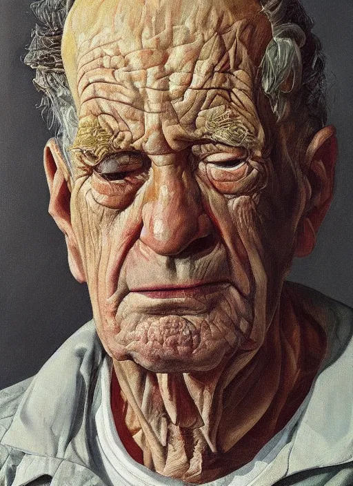 Prompt: Real life Abraham Simpson, painted by Lucian Freud, highly detailed, 8k