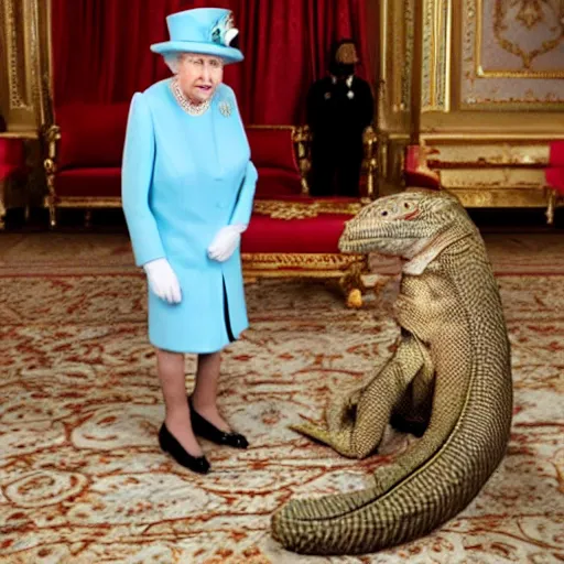 Image similar to queen elizabeth ii meets a reptilian