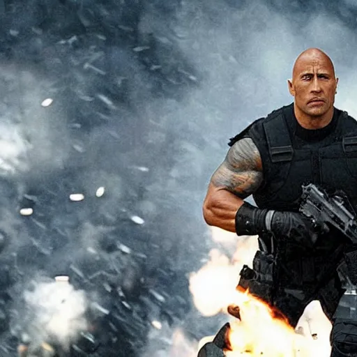 Image similar to Dwayne Johnson as swat in movie directed by Christopher Nolan