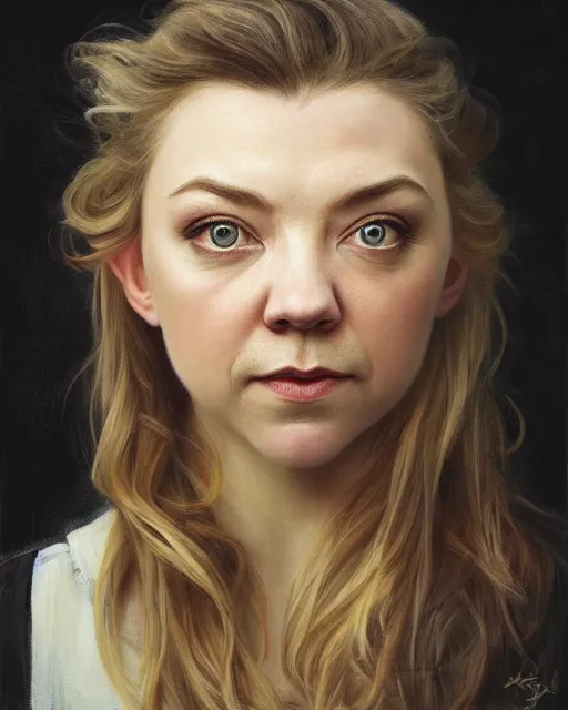 Prompt: portrait of a Natalie Dormer by Mandy Jurgens and Richard Schmid and chuck close and mucha