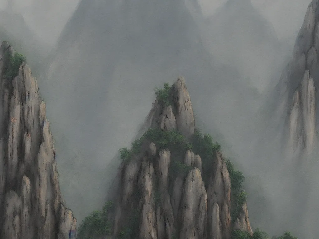 Image similar to landscape painting of huangshan on a foggy day by shenzhou 沈 周