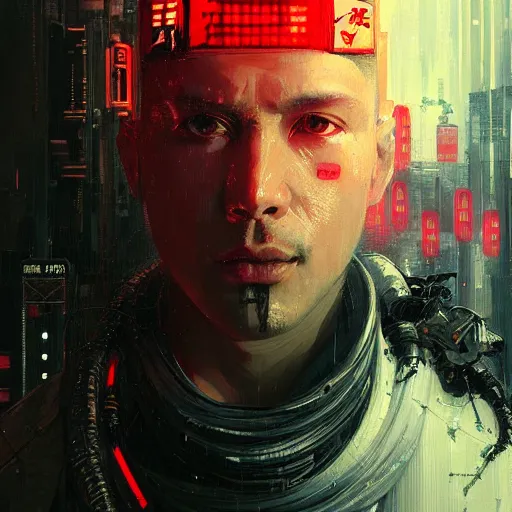 Prompt: a beautiful ukiyo painting of cyberpunk blade runner, wearing japanese techwear, detailed symmetrical close up portrait, intricate complexity, concept art, by ismail inceoglu dragan bibin hans thoma greg rutkowski alexandros pyromallis nekro rene maritte illustrated, perfect face, fine details, realistic shaded, fine - face, pretty face