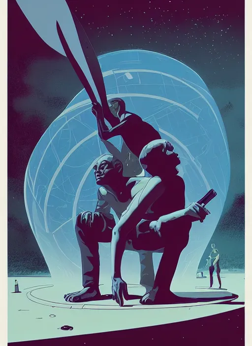 Image similar to poster artwork by Michael Whelan and Tomer Hanuka, of Delos Incorporated, clean