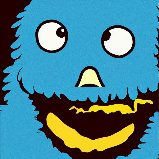 Image similar to an illustration of the cookie monster in the style of walter moers