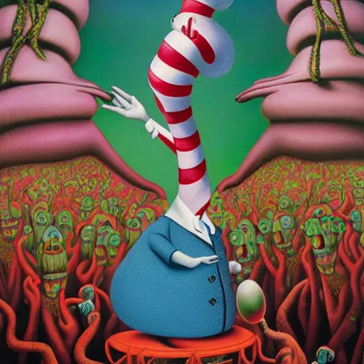 Image similar to woke dream painting by Mark Ryden and Todd Schorr, Dr Seuss