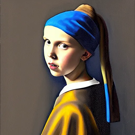 Image similar to Painting of Millie Bobby Brown by Johannes Vermeer