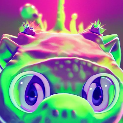 Image similar to Photorealistic bulbasaur tripping on acid. Hyperdetailed photorealism, 108 megapixels, amazing depth, glowing rich colors, powerful imagery, psychedelic Overtones, 3D finalrender, 3d shading, cinematic lighting, artstation concept art