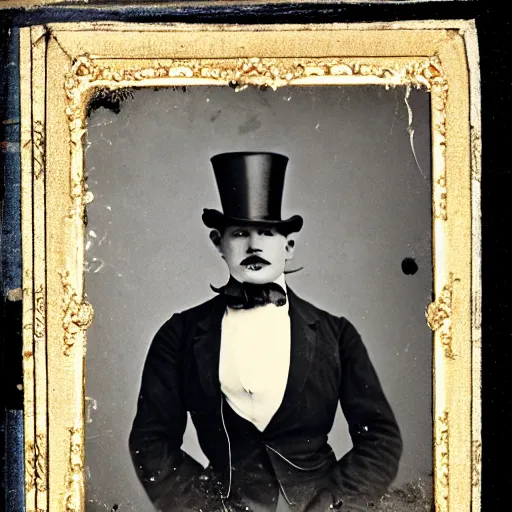 Prompt: portrait of flat erik with a top hat, 1 8 9 0 vintage photo