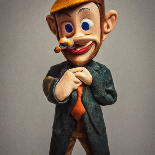 Image similar to realistic pinocchio with a beard, award winning photography