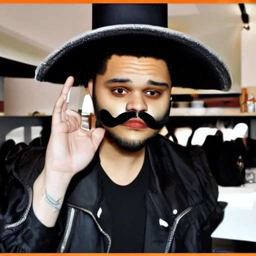 Image similar to Mexican The weeknd, moustache, mexican hat,