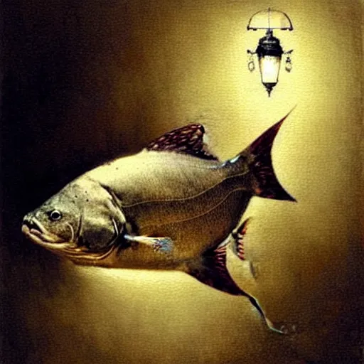 Prompt: ( ( ( ( ( fish as lamp. muted colors. ) ) ) ) ) by jean - baptiste monge!!!!!!!!!!!!!!!!!!!!!!!!!!!