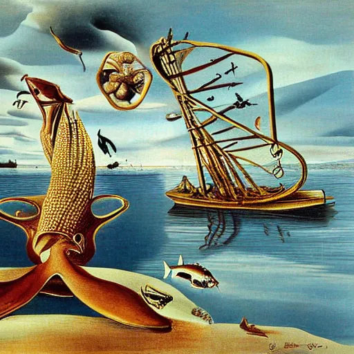 Image similar to overfishing by salvador dali