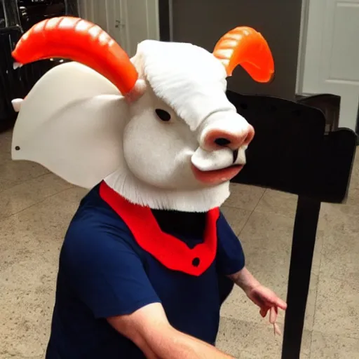 Prompt: a ram dressed up as gordon ramsay, realistic.