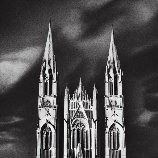 Prompt: a large cathedral on a mountain. other worldly, dream like, surreal, grainy.