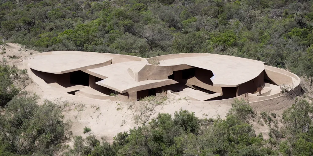 Image similar to rammed earth palace atop a jungle hill