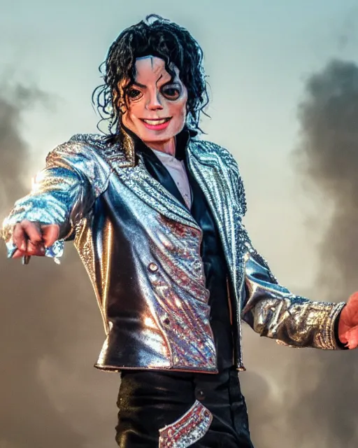 Image similar to highly detailed film still of Michael Jackson in heaven, 8k, hd, hyperdetailed, award winning cinematography
