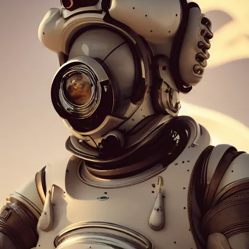 Image similar to portrait photography of a white steampunk space engineer suit, in an desert alien planet, ultra detail, beautiful light, high detail, 8 k, f / 2. 8, octane render