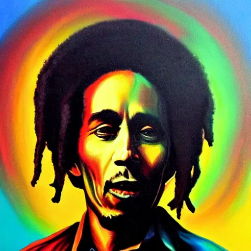 Prompt: Bob Marley, black velvet painting, deep colors, high details, photrealistic, trending on artstation, deviant art,