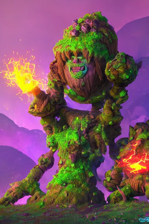 Image similar to arcane fantasy art giant golem elemental wood rock bastion forged gemstone enchanted forest troll, global illumination ray tracing hdr fanart arstation by sung choi and eric pfeiffer and gabriel garza and casper konefal lisa frank zbrush central hardmesh radiating a glowing aura