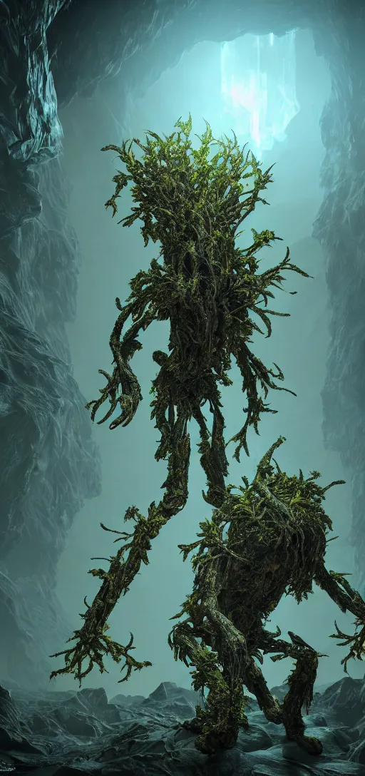 Prompt: mythical ancient life, visceral exoskeletal formations surrounding of aliens flowers and plants, concept art, dramatic contrast photorealistic lighting, surreal, hyper detailed, cycles 3 d render, 8 k