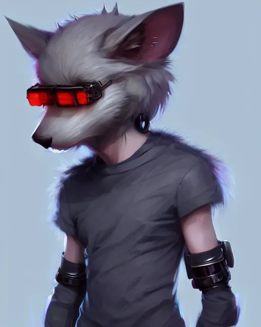 Image similar to character concept art of a cute young male anthropomorphic furry cyberpunk | | cute - fine - face, pretty face, key visual, realistic shaded perfect face, fine details by stanley artgerm lau, wlop, rossdraws, james jean, andrei riabovitchev, marc simonetti, and sakimichan, trending on artstation