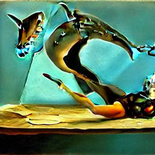 Image similar to sharks in the persistence of memory of salvador dali