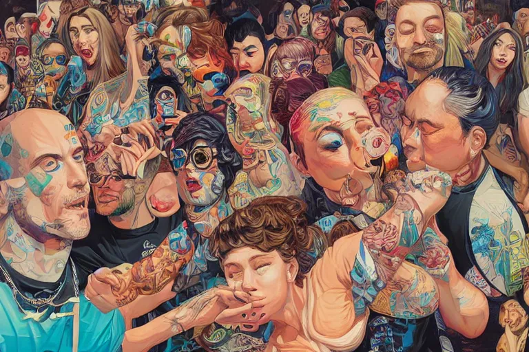 Image similar to Drunks people in bar, Tristan Eaton, victo ngai, artgerm, RHADS, ross draws