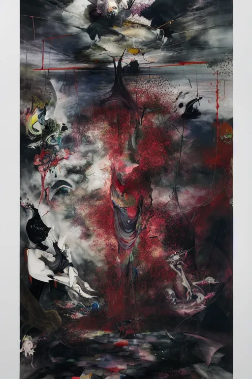 Image similar to the physical impossibility of death, in a brutalist designed space ship, hauntingly surreal, gothic, rich deep colours, painted by francis bacon, adrian ghenie, james jean and petra cortright, part by gerhard richter, part by takato yamamoto. 8 k masterpiece