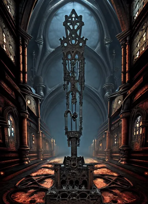 Image similar to steam necropolis, memento mori, gothic, neo - gothic, art nouveau, hyperdetailed copper patina medieval icon, stefan morrell, philippe druillet, ralph mcquarrie, concept art, steampunk, unreal engine, detailed intricate environment, octane render, moody atmospherics, volumetric lighting, ultrasharp, ominous, otherworldly