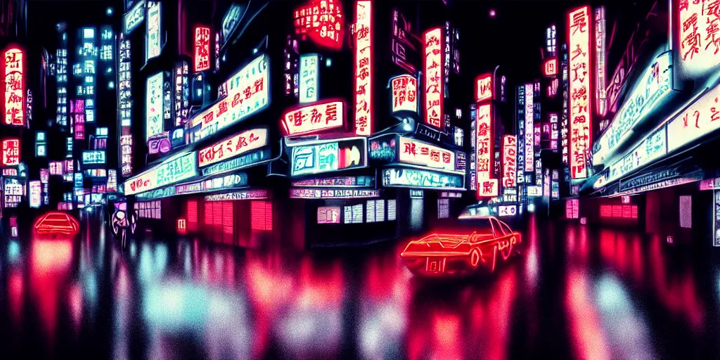 Noir Cyberpunk Tokyo with neon signs in Japanese, | Stable Diffusion