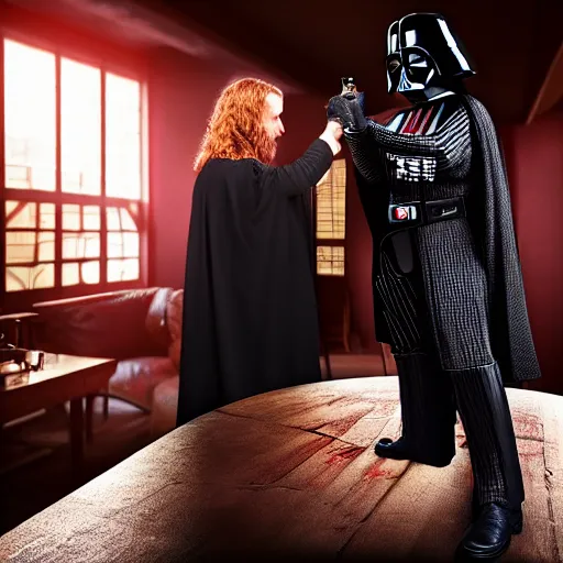 Prompt: Jesus Christ drink a beer with his best friend Darth Vader, realistic photography , unreal engin, 4k