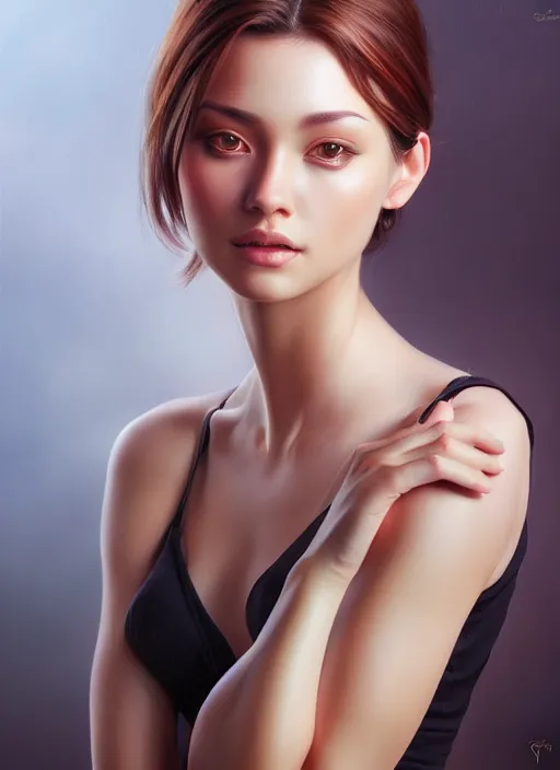 Image similar to photo of a gorgeous young woman in the style of stefan kostic, realistic, sharp focus, 8 k high definition, insanely detailed, intricate, elegant, art by stanley lau and artgerm