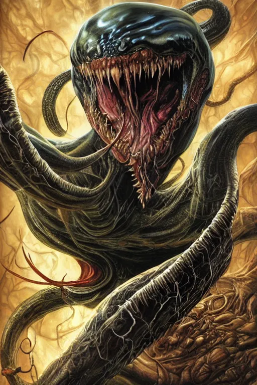 Prompt: venom. art by tomasz alen kopera and glenn fabry.